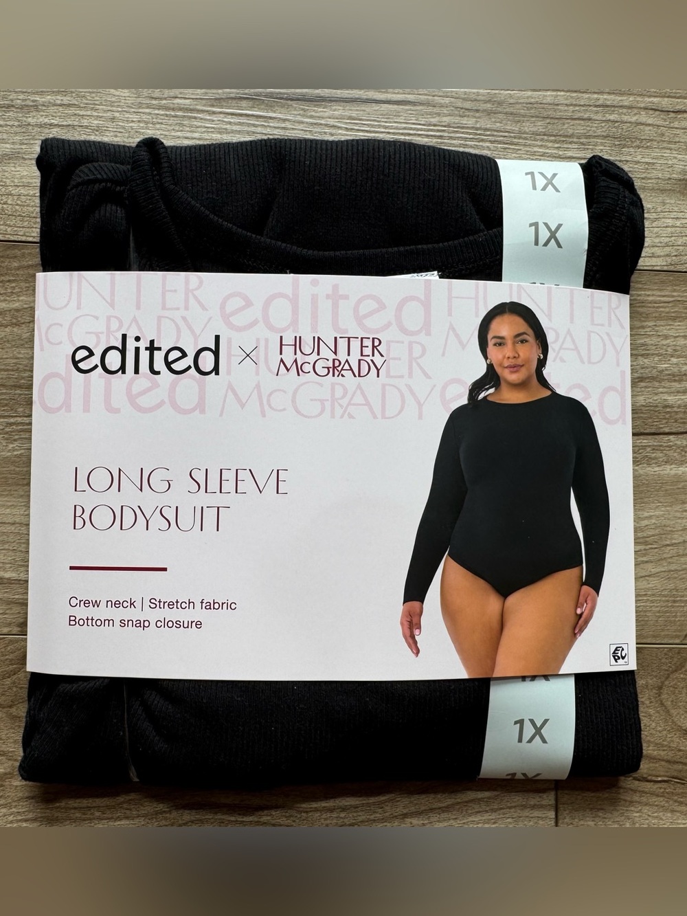 Edited x Hunter McGrady long-sleeve bodysuit classic crew neck black size 1x - Picture 6 of 9